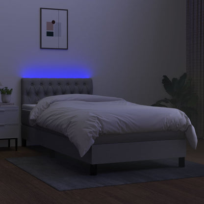 Cama Box Spring Colchón Y Luces Led Tela Gris Claro 100x200 Cm / Vetonek_3