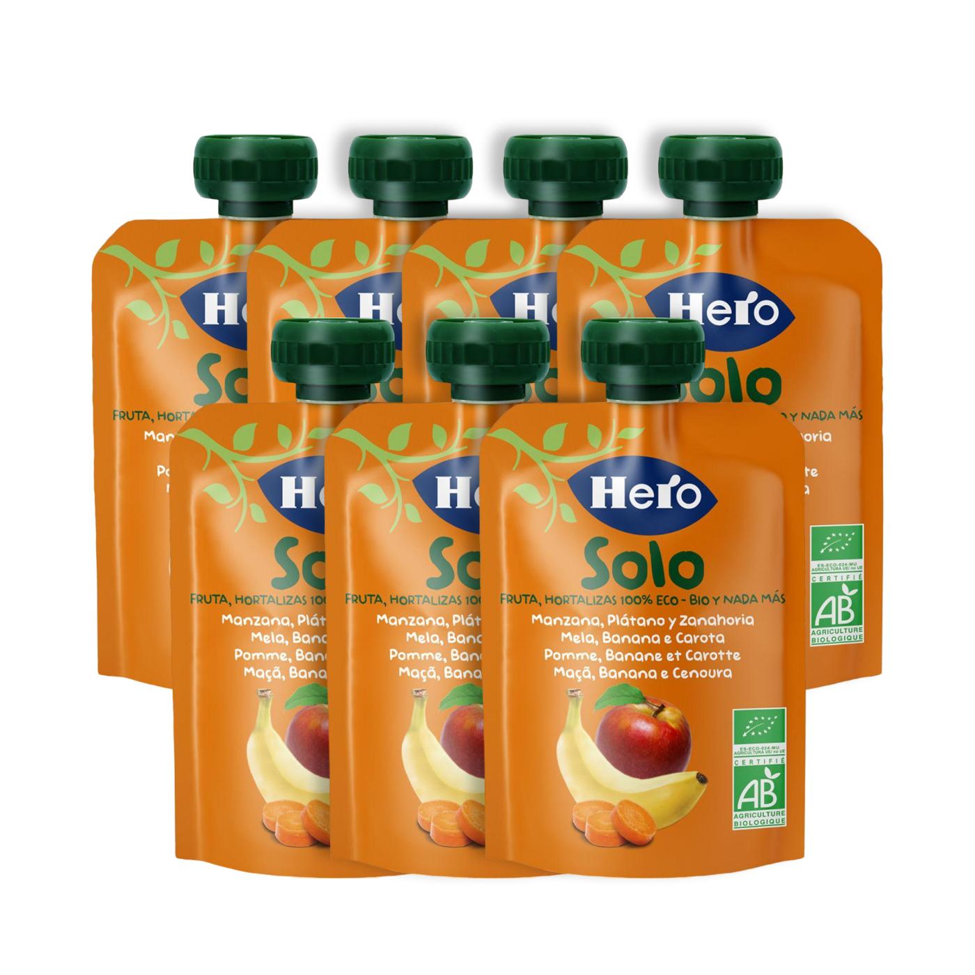 Pack x7 Bolsita de de Manzana, Plátano y Zanahoria 100% Eco 100 g- Hero Solo