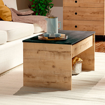 Mesa Centro Elevable, Comedor, Salón, Mesita Café Auxiliar Para Sofá, 47x100x50cm/58x100x50cm, Briebe, Opal, Madera