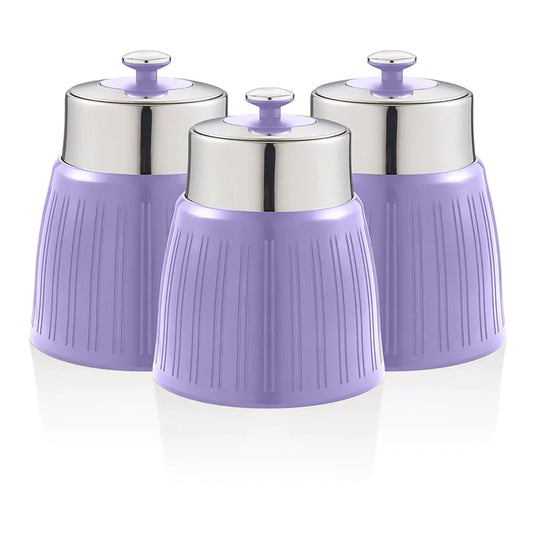 Set 3 Botes Cocina Almacenaje 1,2 L, Plástico Y Acero Inox, Especias, Té ,café, Retro, Vintage Swan Swka1024purn, Morado