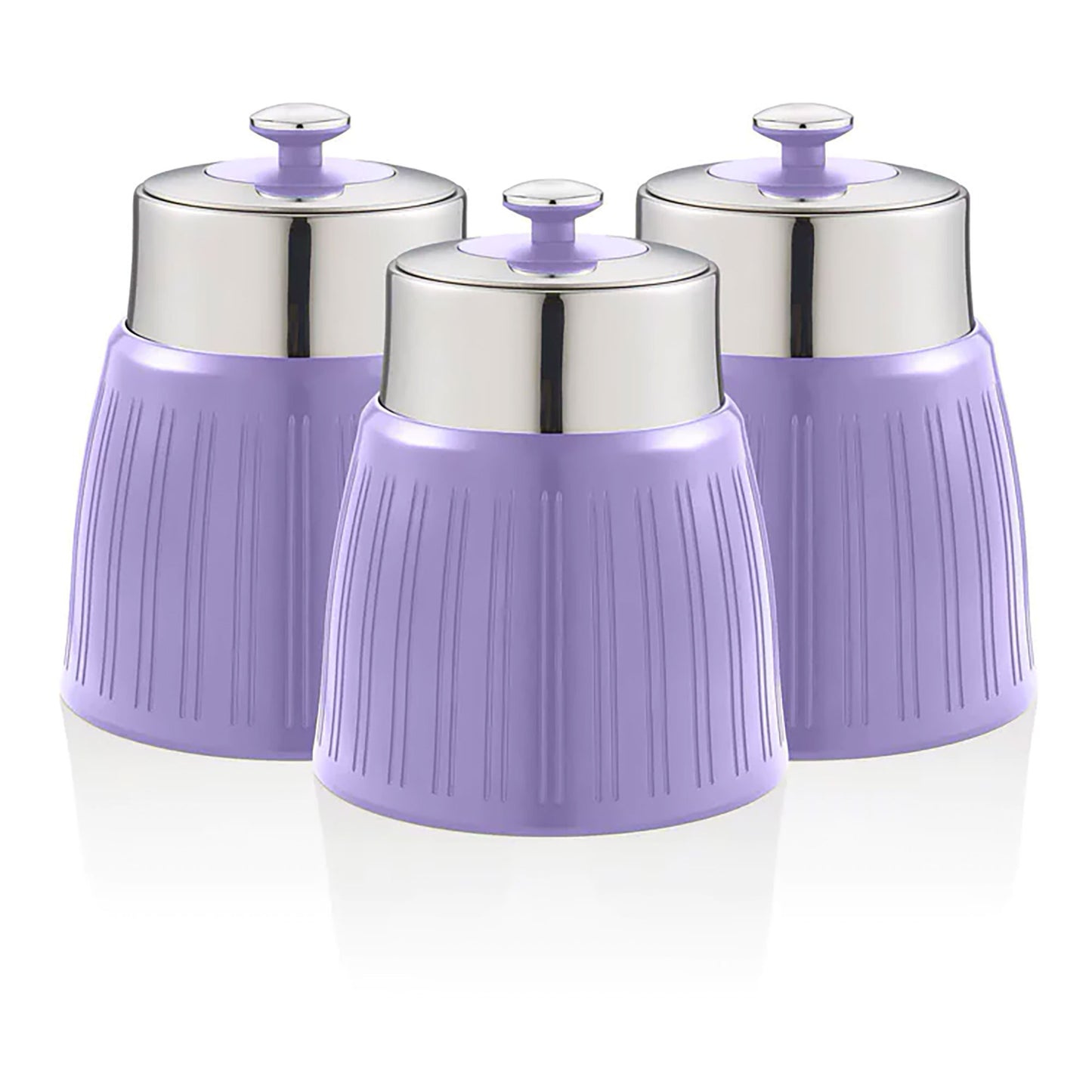 Set 3 Botes Cocina Almacenaje 1,2 L, Plástico Y Acero Inox, Especias, Té ,café, Retro, Vintage Swan Swka1024purn, Morado_0