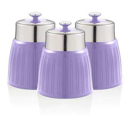 Set 3 Botes Cocina Almacenaje 1,2 L, Plástico Y Acero Inox, Especias, Té ,café, Retro, Vintage Swan Swka1024purn, Morado_0