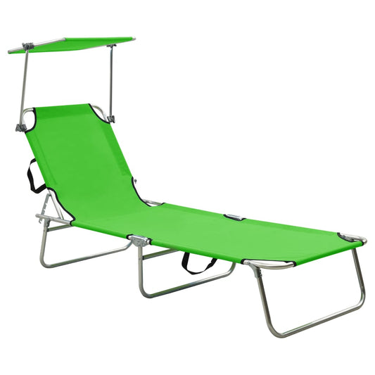 Tumbona Plegable Con Parasol De Acero Verde Manzana_0