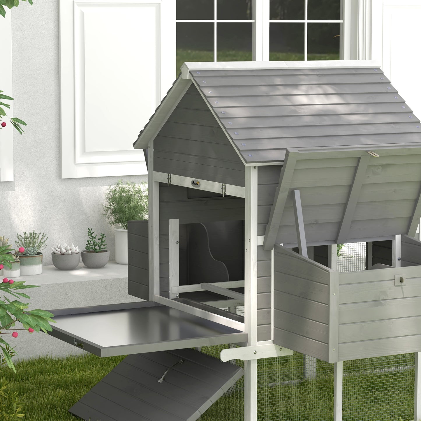 Pawhut Gallinero Grande De Madera 310,5x149,5x149 Cm Para 4-6 Gallinas Gris_3