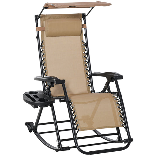 Outsunny Silla Mecedora De Jardín Plegable Con Techo Reposacabezas Extraíble_0