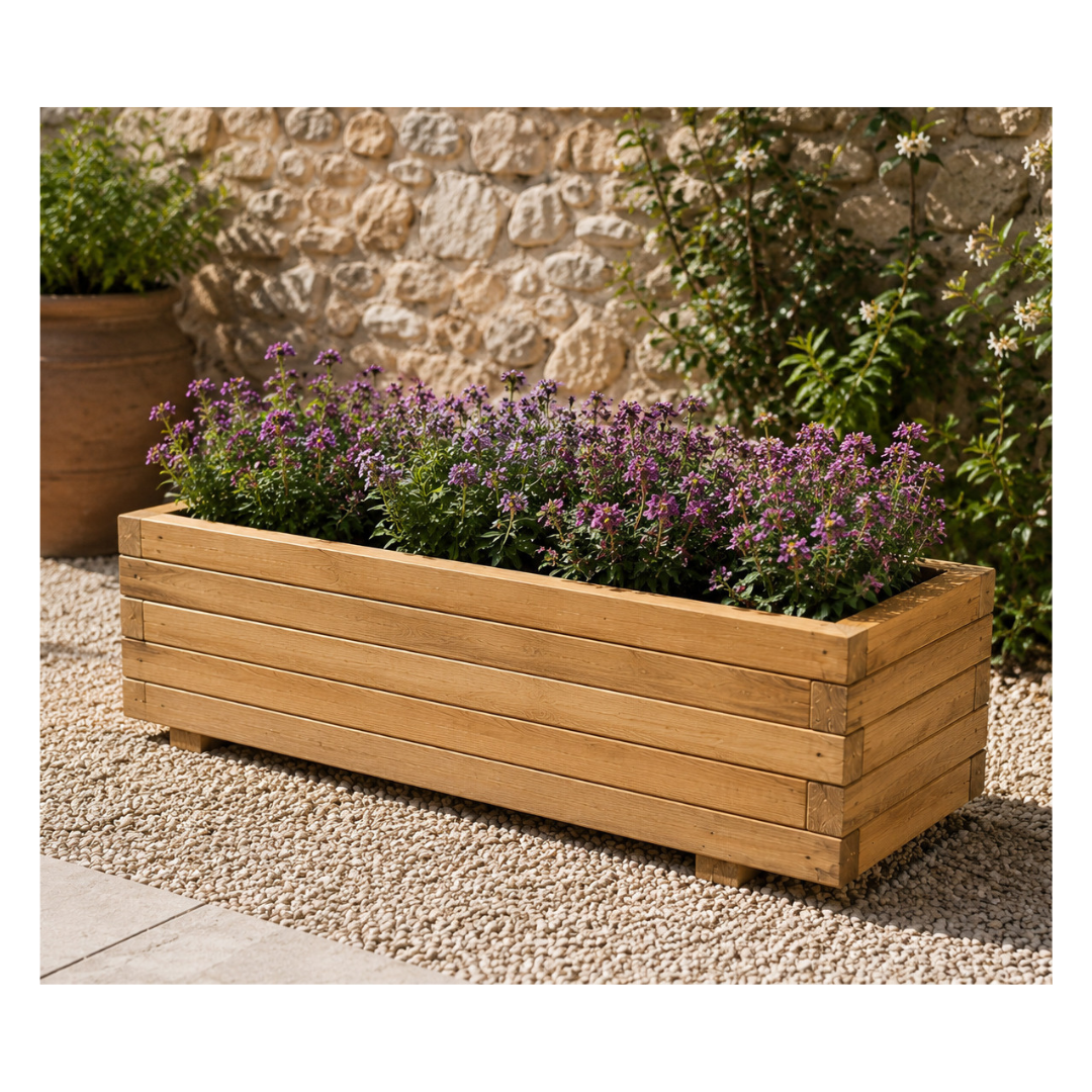 Jardinera Rectangular De Madera De Pino Tratada Exterior 120x50x42 Cm Marrón 179 L_3