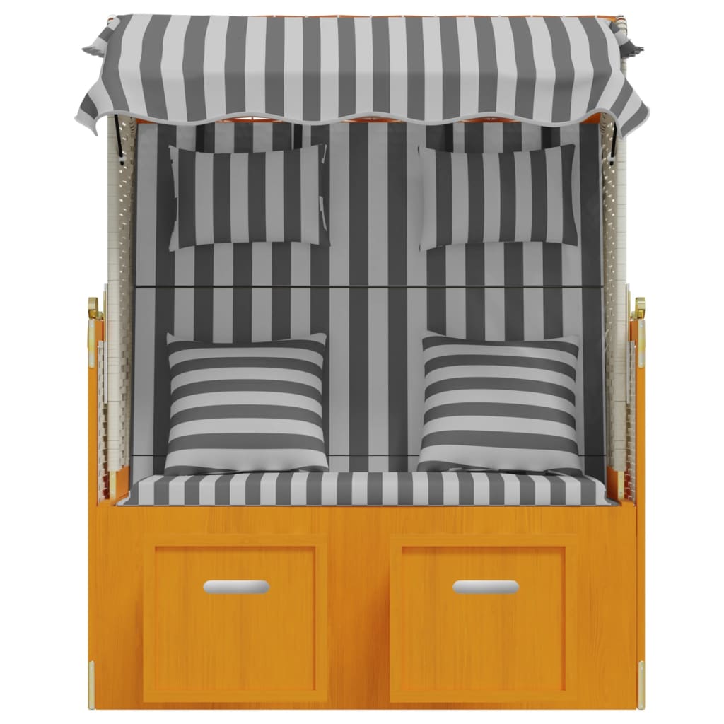 Silla Strandkorb Con Cojines Ratán Sintético Madera Blanco Gris_4