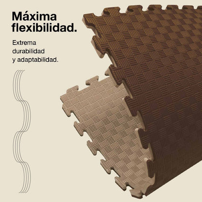 Jowy Tatami Puzzle 2cm 100x100cm, Pack 4 Unidades – Superficie 5 Líneas Marrón/beige