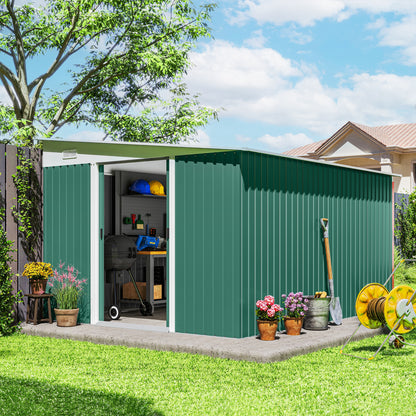 Outsunny Cobertizo De Jardín Exterior 8,9 M² 280x345x201 Cm Con 2 Puertas Verde_1
