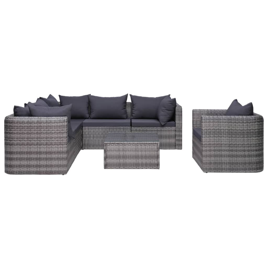 Vidaxl Set De Sofás De Jardín 7 Piezas Y Cojines Ratán Sintético Gris_1