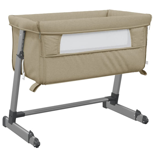 Vidaxl Cuna Con Colchón Tela De Lino Gris Taupe_0