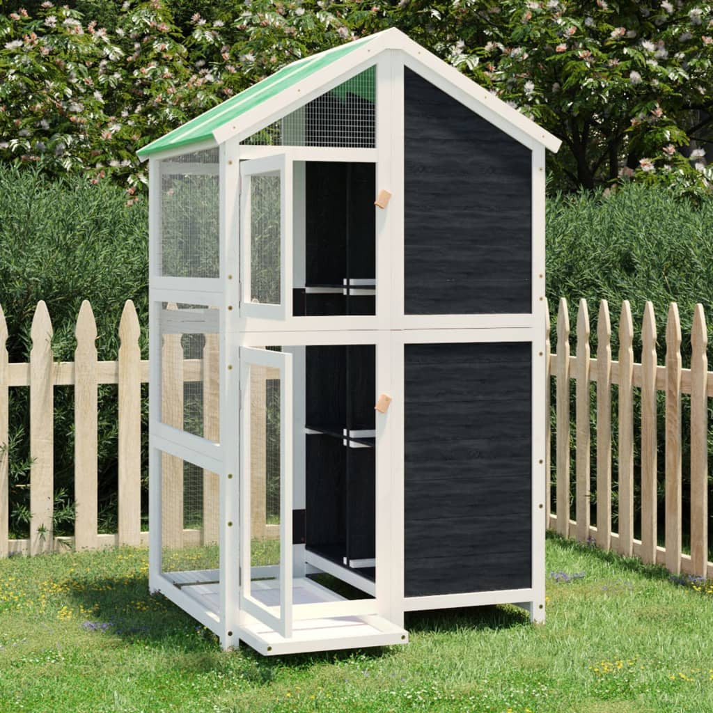Vidaxl Casita Para Pájaros Madera Maciza Pino Gris 97x81x152 Cm_1