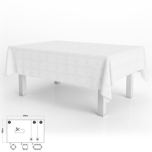 Mantel Hule Muleton Rectangular Blanco Impermeable Antimanchas Pvc 140x250 Cm.  Recortable Uso Interior Y Exterior_0