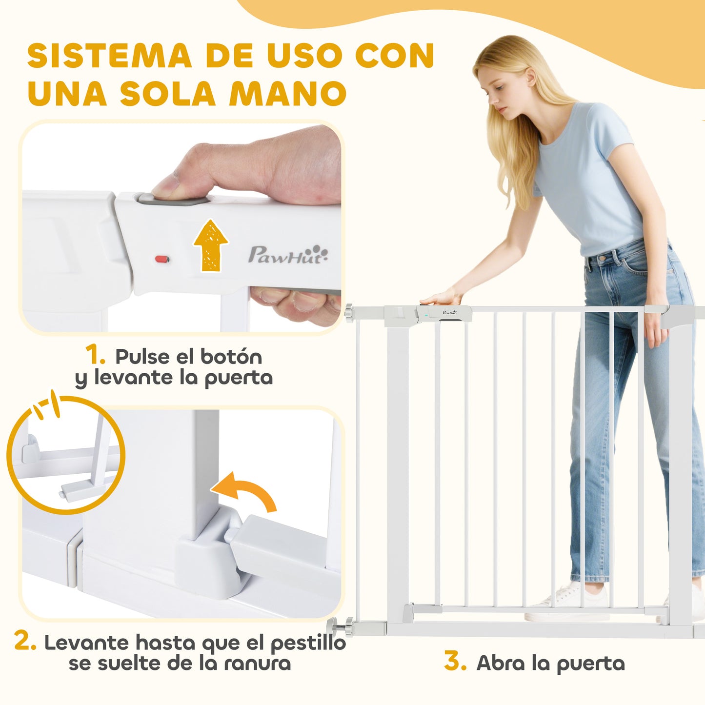 Pawhut Barrera De Seguridad Perros Escaleras Puertas 76-97 Cm Con 2 Extensiones_5