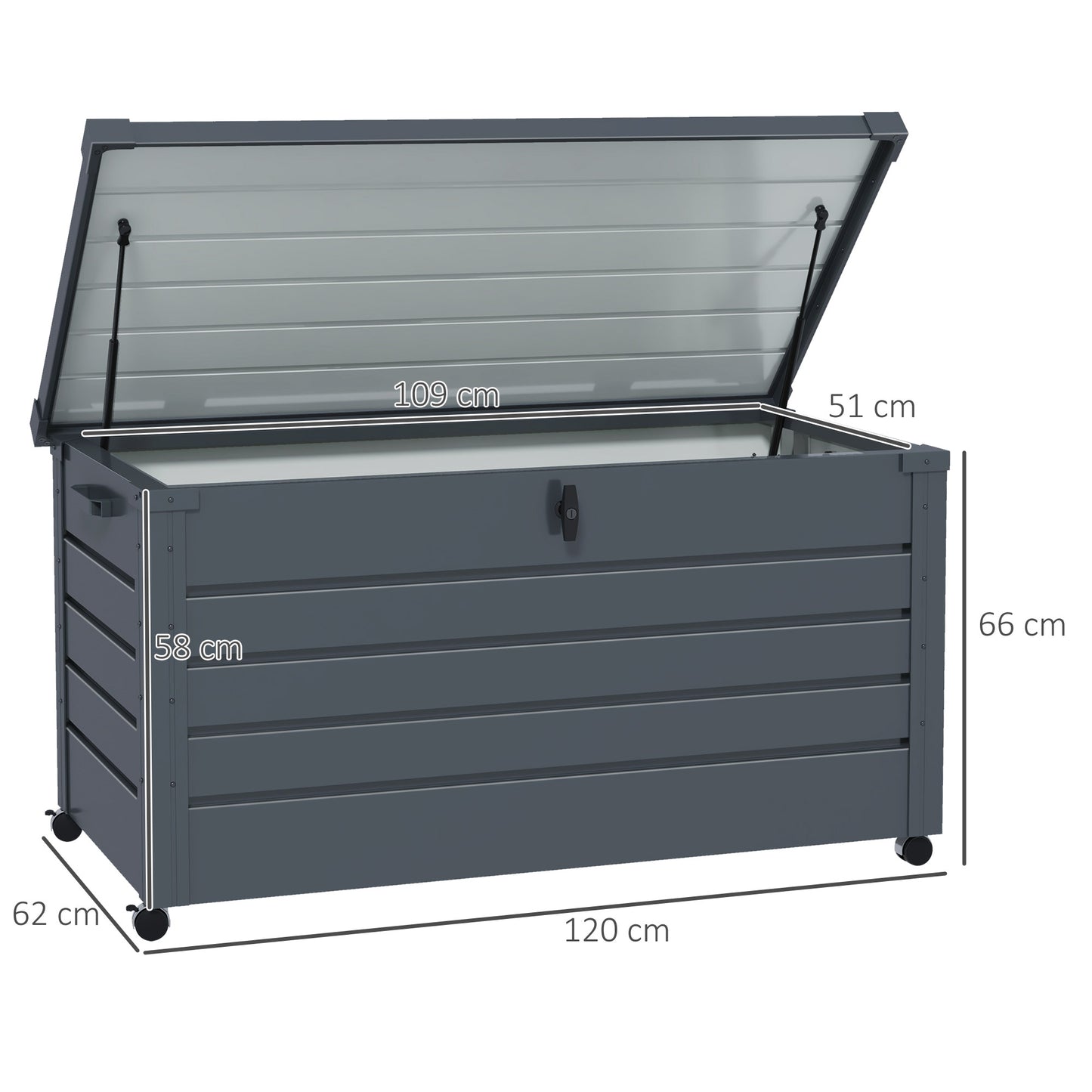 Outsunny Baúl De Exterior 311 L Con 4 Ruedas 2 Asas 120x62x66 Cm Gris Oscuro_2