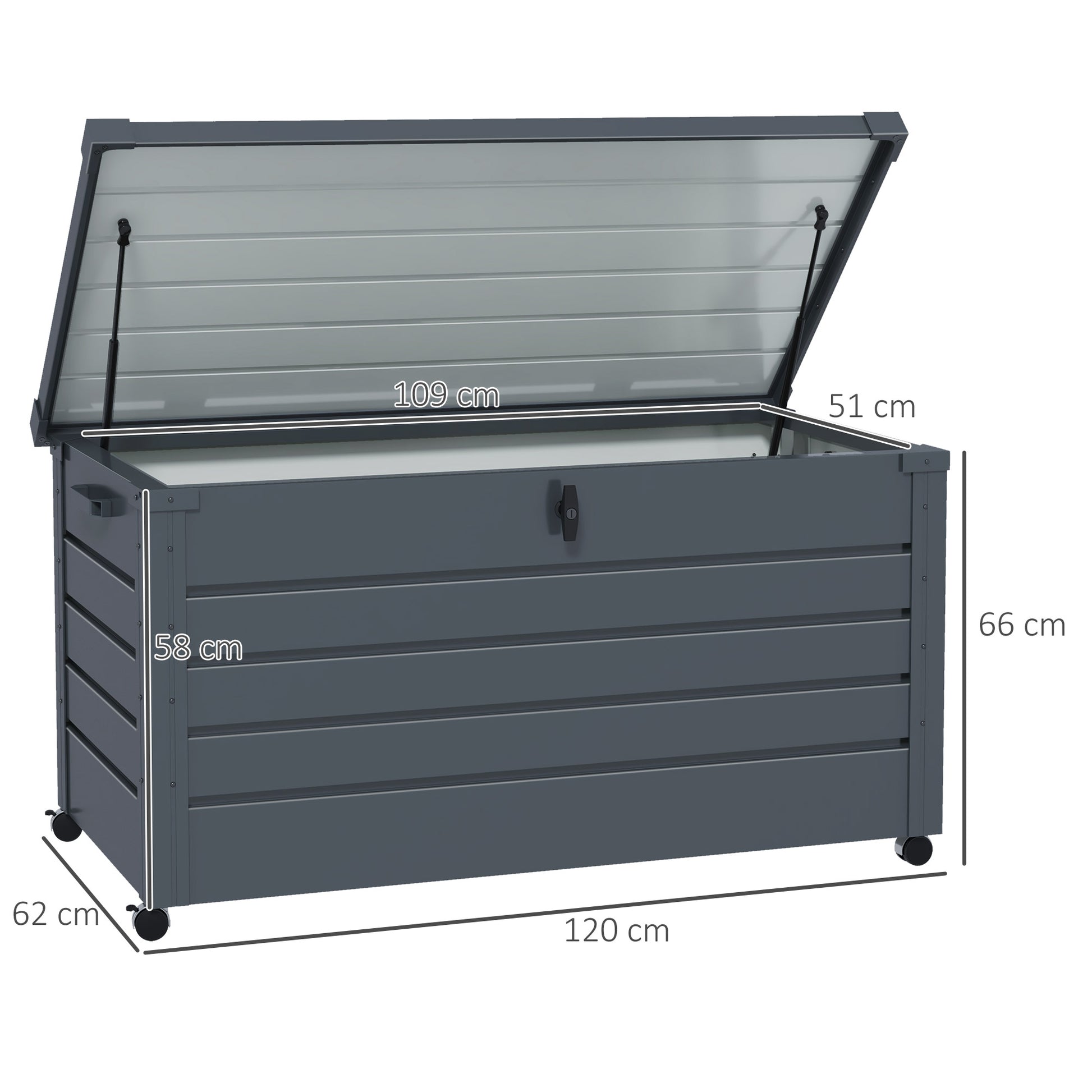 Outsunny Baúl De Exterior 311 L Con 4 Ruedas 2 Asas 120x62x66 Cm Gris Oscuro_2