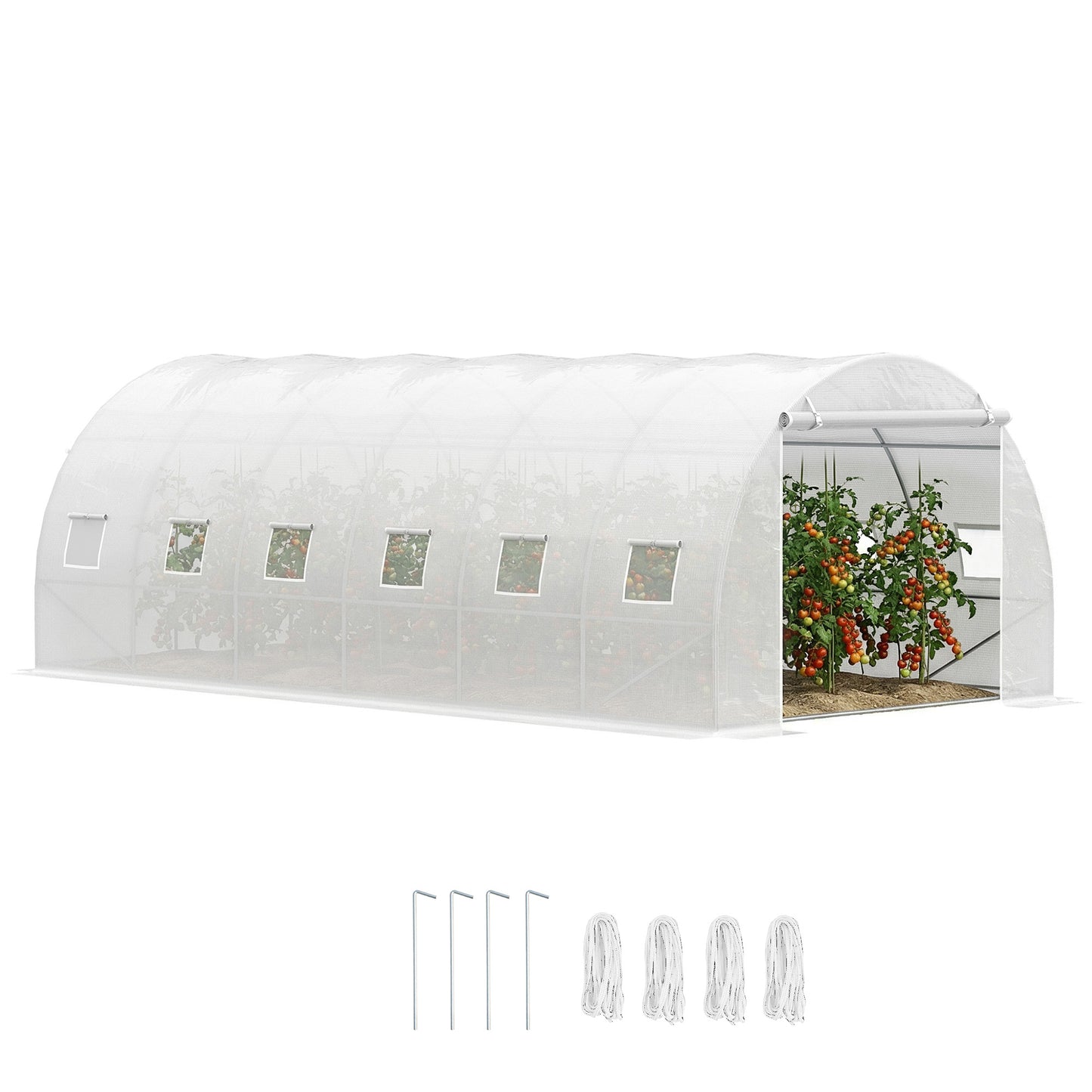Outsunny Invernadero De Túnel 6x3x2m Con Puerta Enrollable 12 Ventanas De Pe_0