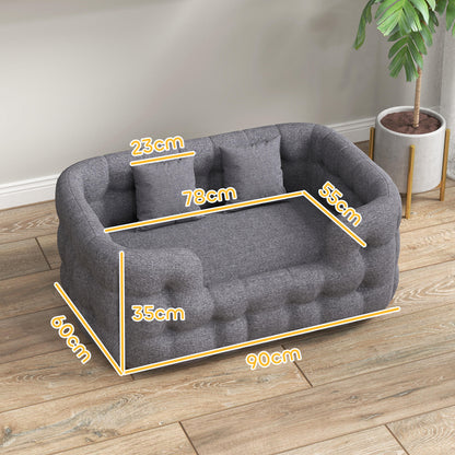 Pawhut Cama Para Perros Medianos Con 2 Almohadas Antideslizante 90x60x35cm Gris_2