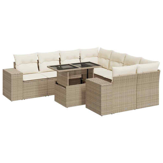 Set De Sofás De Jardín Con Cojines 9 Pzas Ratán Sintético Beige / Vetonek_0