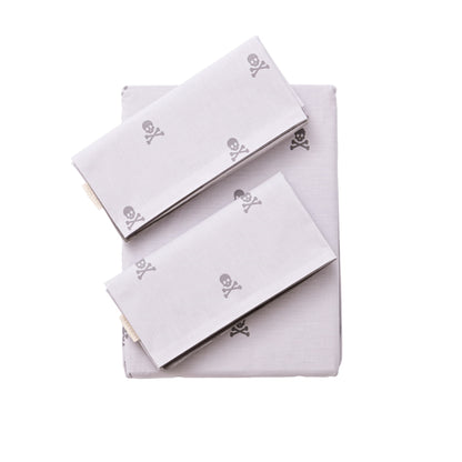 Set Cama (funda Nórdica 260x240cm + 2 Fundas Almohada  50x105cm) 100% Algodón Gris Oscuro & Gris Claro Calaveras Scalpers Home_0