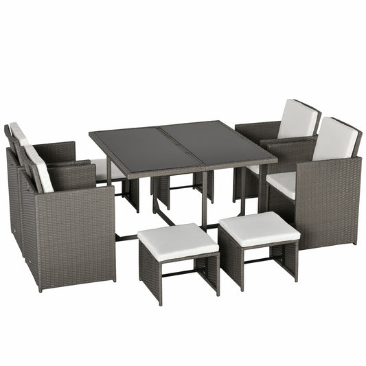 Outsunny Conjunto De Muebles De Jardín 9 Piezas De Ratán Comedor Apilables Gris_0
