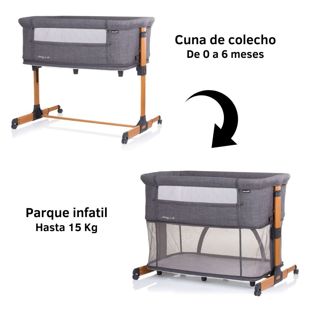 Cuna De Colecho Y Parque Mommy´n Me Graphite Wood_0