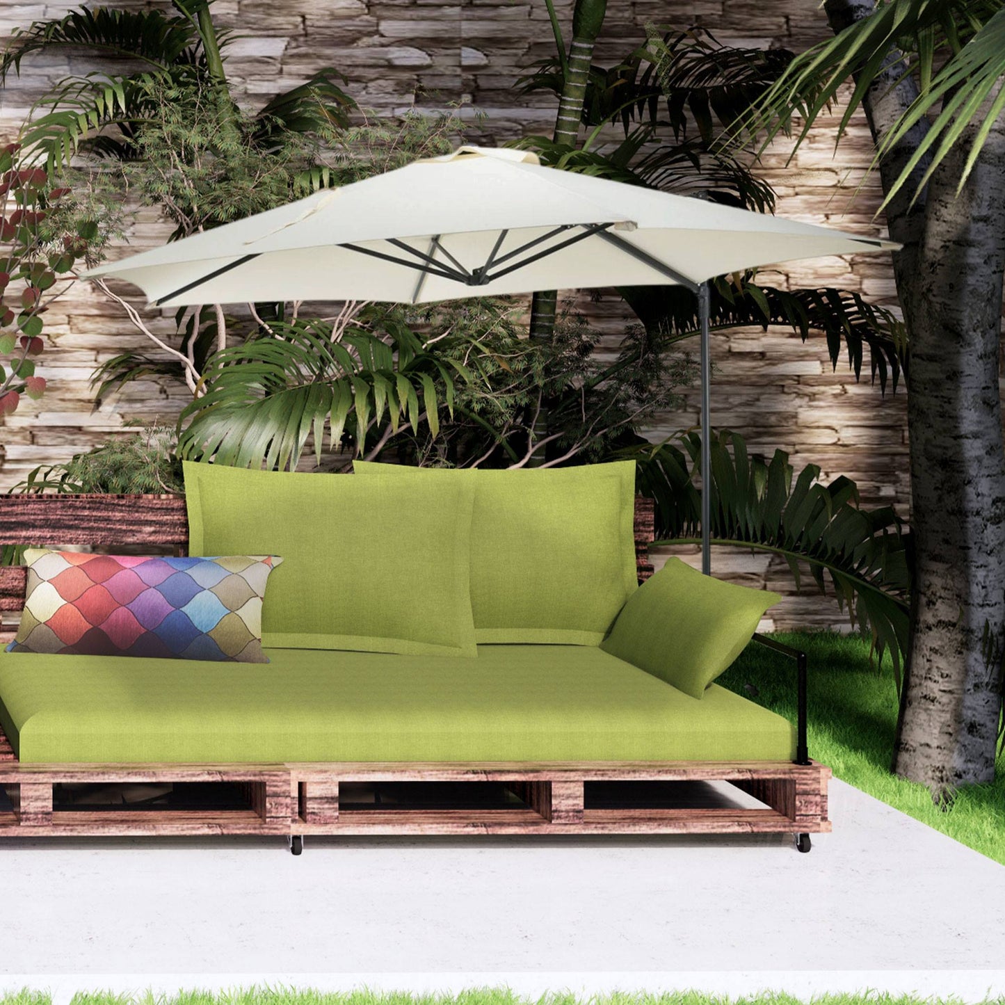 Well Home - Sombrilla Colgante Push Up Ø270cm Crema Con Base De Acero Cruzado