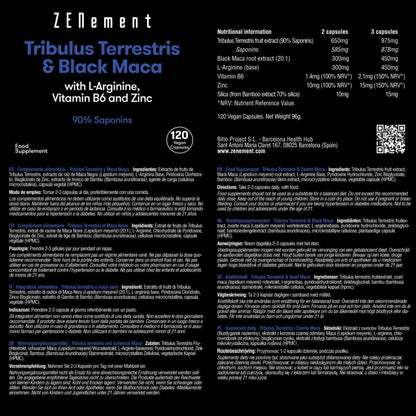 Tribulus Terrestris & Maca Negra, con L-Arginina, vitamina B6 y Zinc, Zenement 120 comprimidos