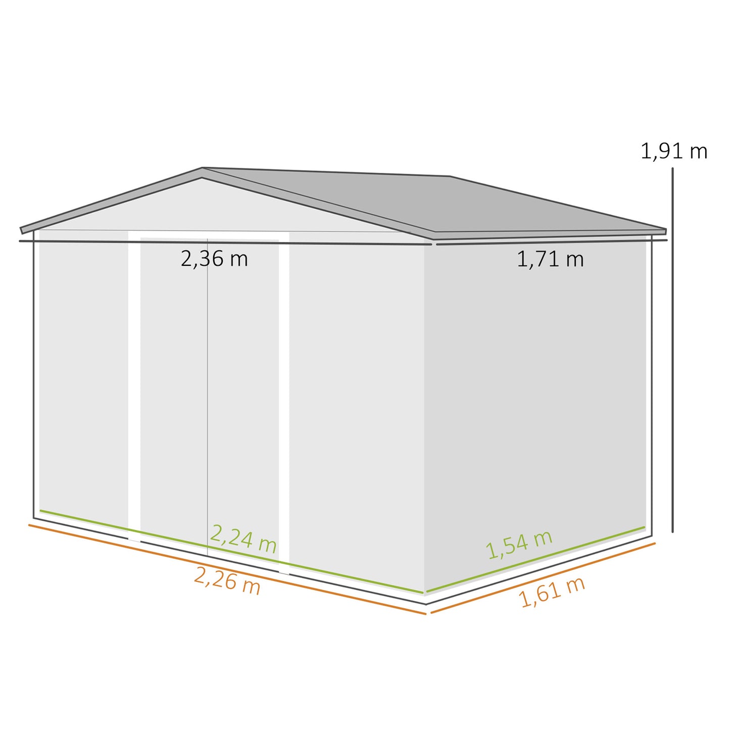 Outsunny Caseta De Jardín Exterior 3,6 M² 236x171x191 Cm Puerta Corredera Verde_2