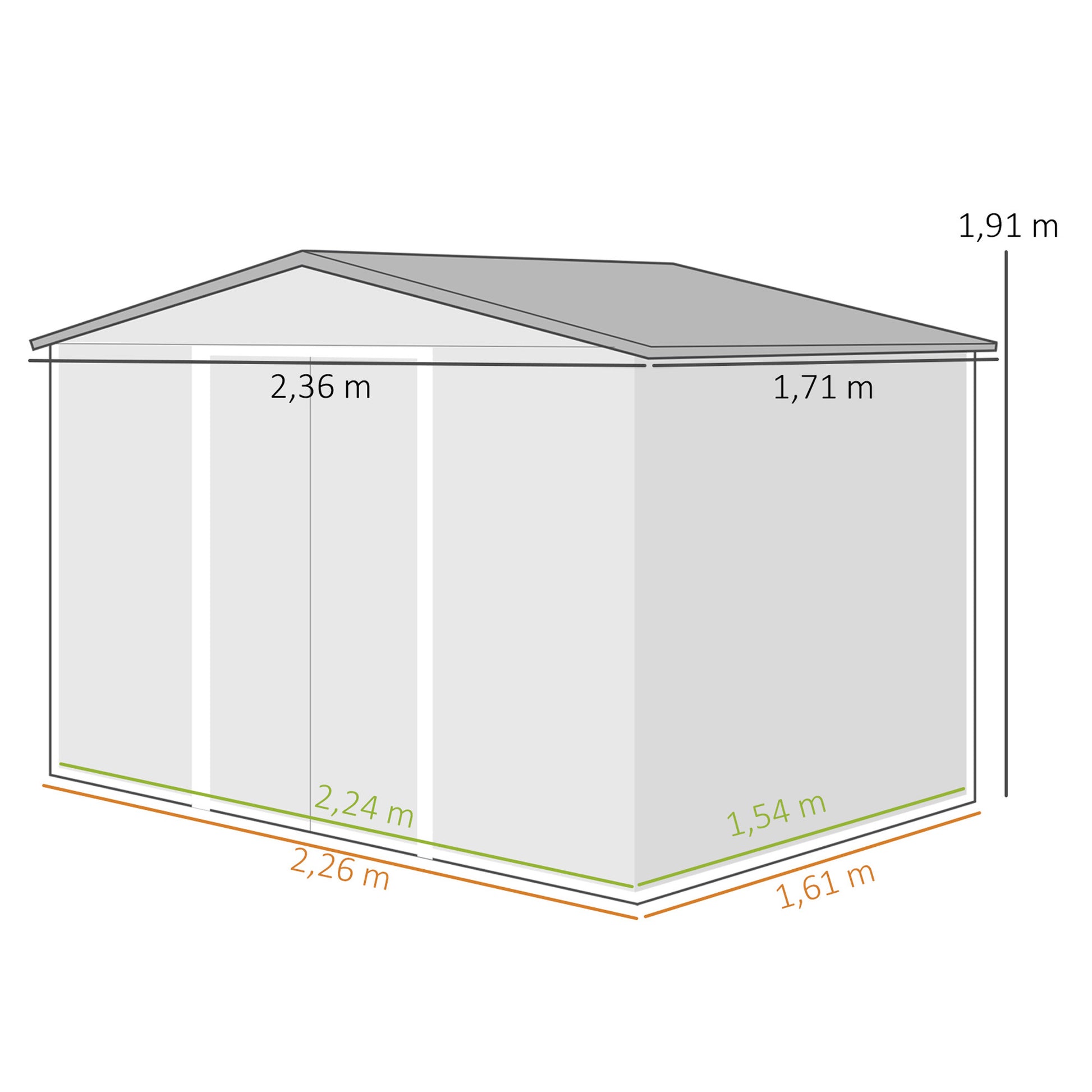 Outsunny Caseta De Jardín Exterior 3,6 M² 236x171x191 Cm Puerta Corredera Verde_2