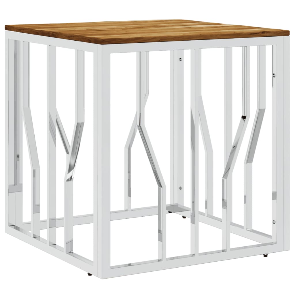 Mesa De Centro Acero Inoxidable Y Madera Maciza Acacia Plateada_0