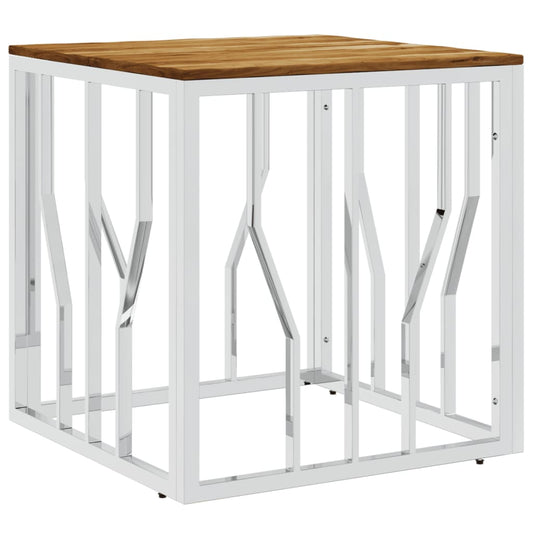 Mesa De Centro Acero Inoxidable Y Madera Maciza Acacia Plateada_0