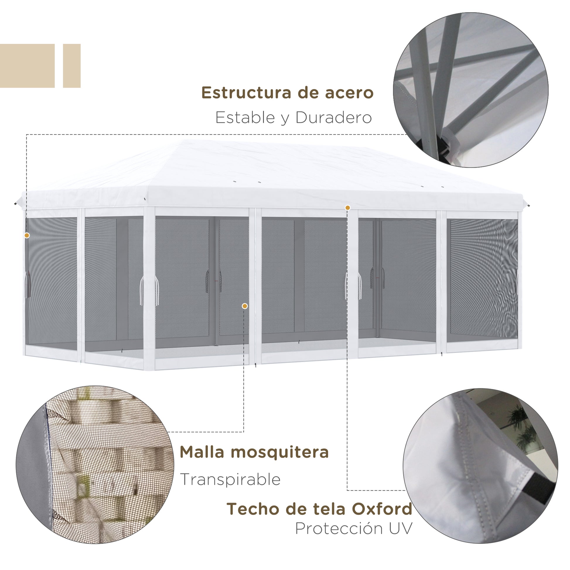 Outsunny Carpa Plegable 6x3 M Con 6 Paredes Laterales De Malla Anti-uv Crema_3