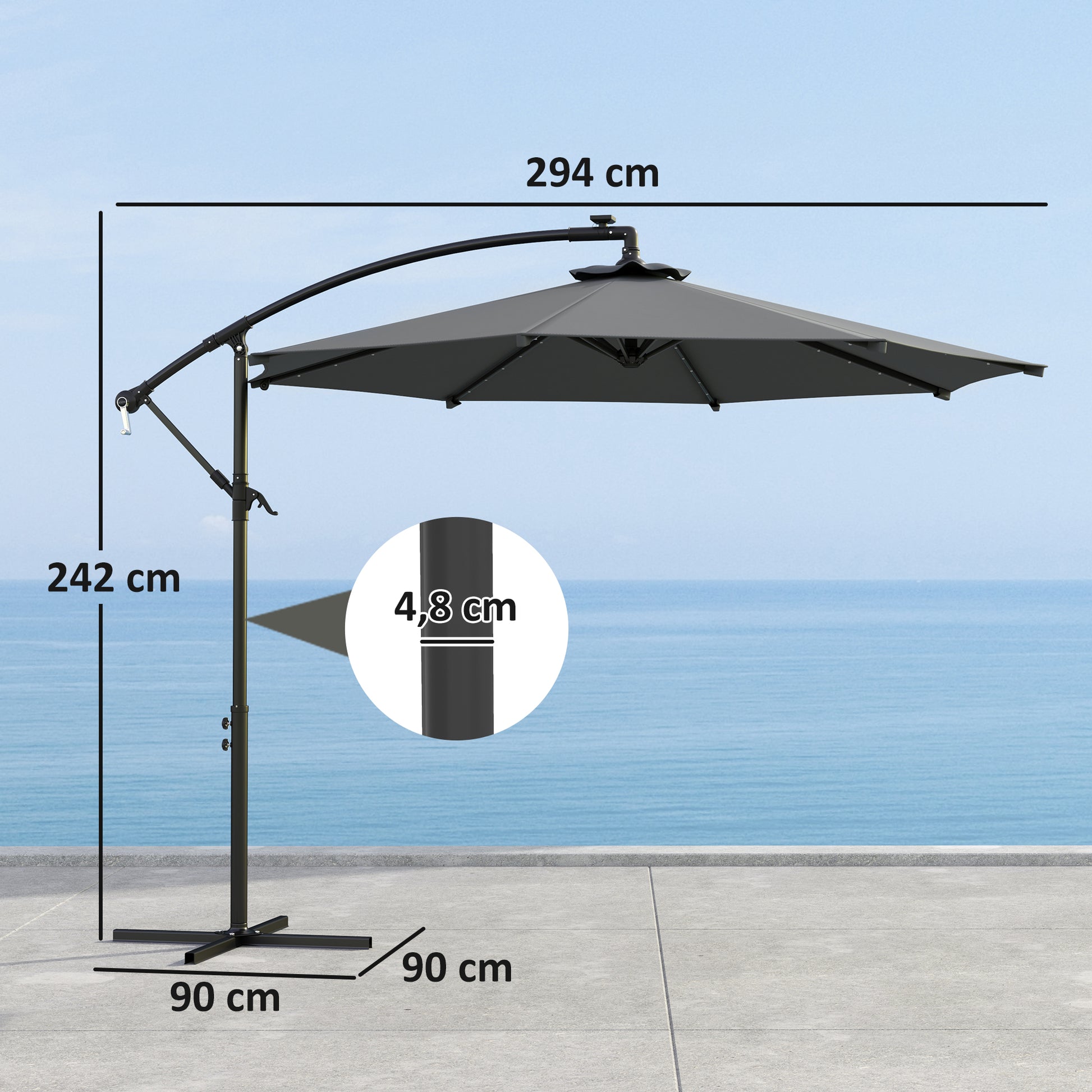 Outsunny Parasol Excéntrico Ø 294 Cm Con Base Cruzada Manivela Anti-uv 30+ Gris_2