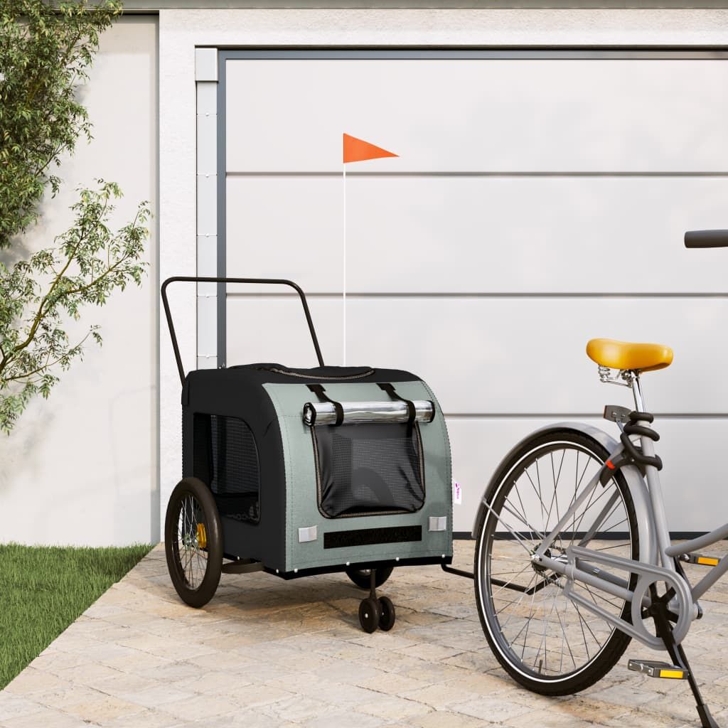 Vidaxl Remolque Bicicleta Para Mascotas Hierro Tela Oxford Negro Gris_1
