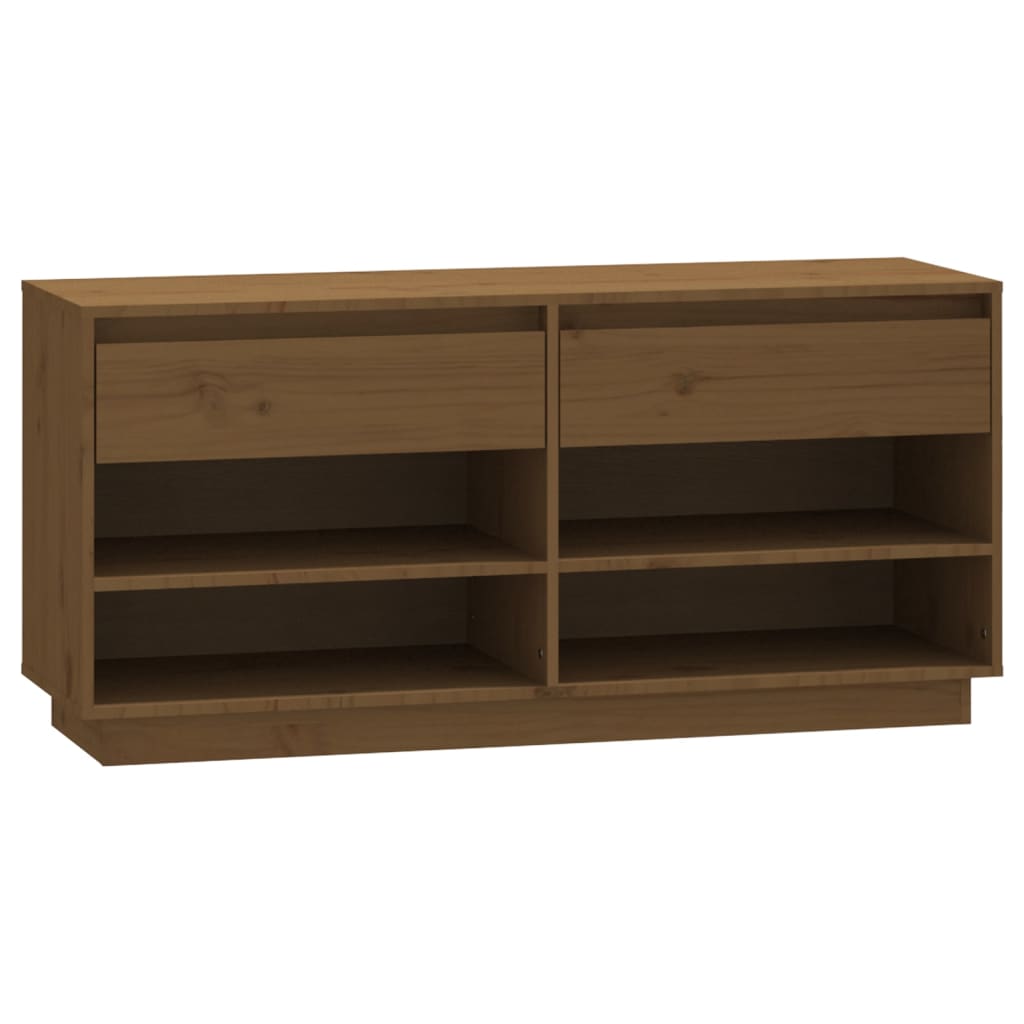 Mueble Zapatero De Madera Maciza Pino Marrón Miel 110x34x52 Cm / Vetonek_4