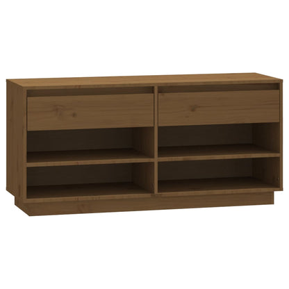 Mueble Zapatero De Madera Maciza Pino Marrón Miel 110x34x52 Cm / Vetonek_4