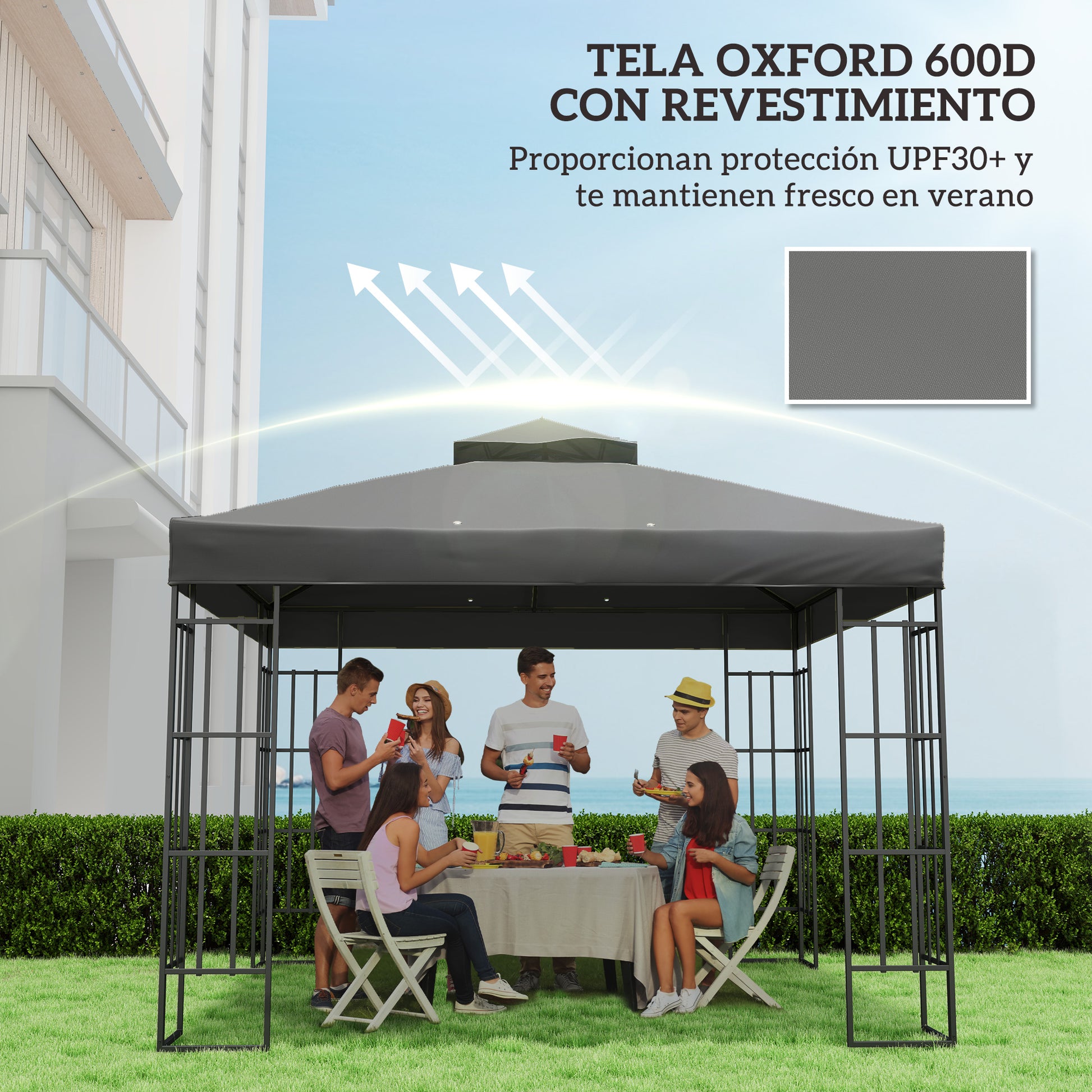 Outsunny Techo De Repuesto Para Cenador 3x3 M Con Techo Doble Anti-uv Gris_5