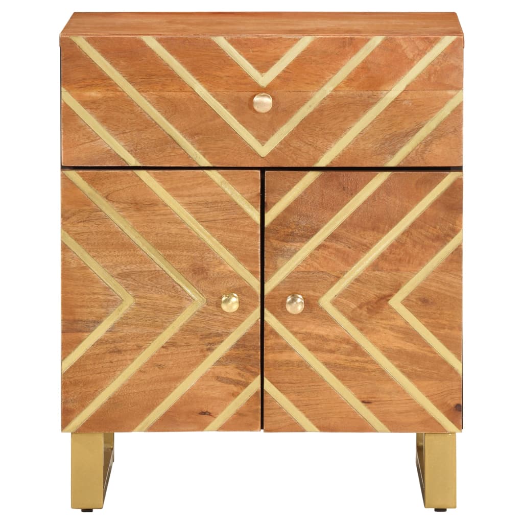 Mesita De Noche Madera Maciza Mango Marrón Y Negro 50x33x60 C_2