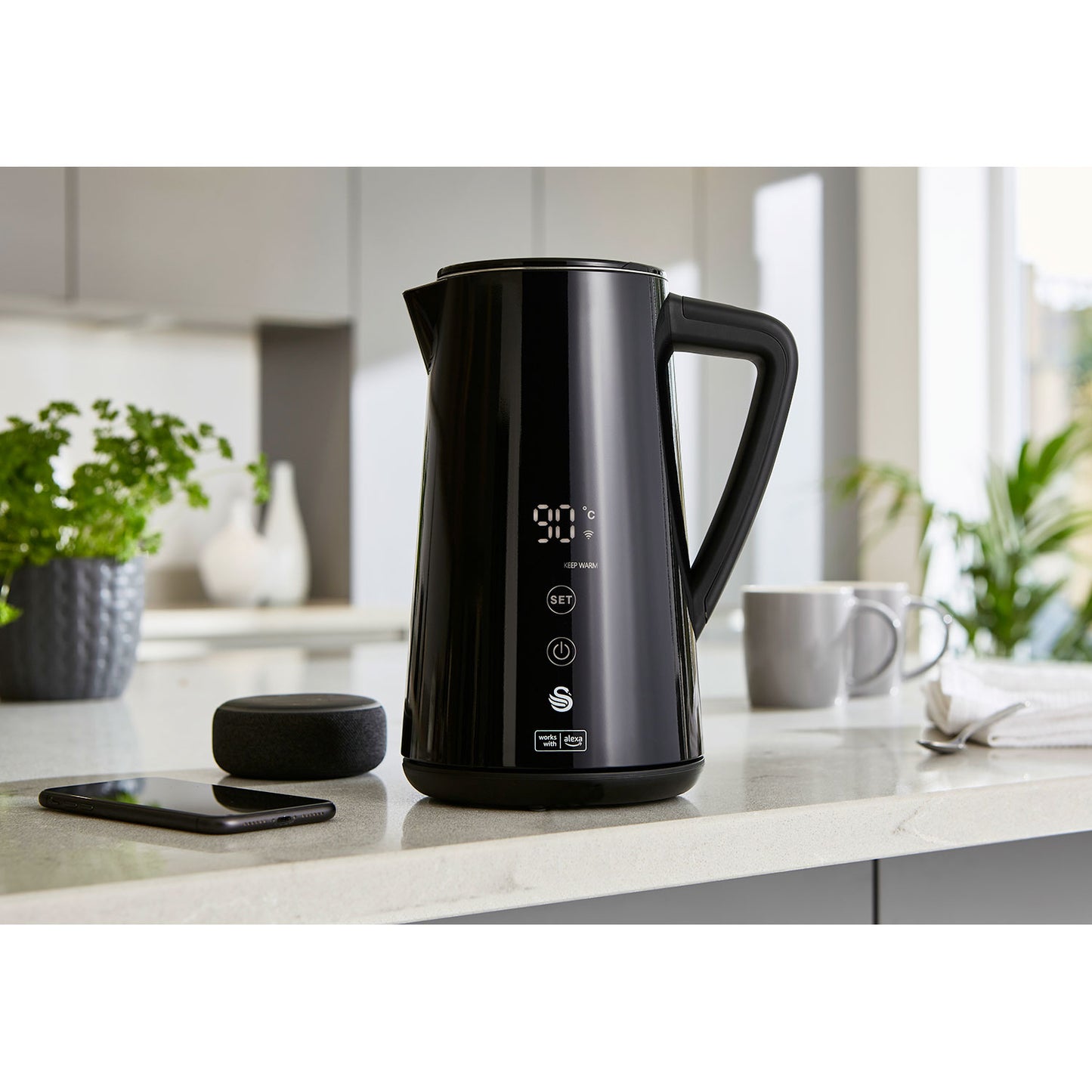 Alexa Hervidor Agua Eléctrico Inteligente Wifi Smart Kettle 1,5l Inalámbrico Control Táctil Led Swan Sk14650blkneu, Negro_2