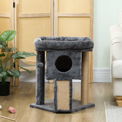 Pawhut Árbol Rascador Para Gatos Pequeños 57 Cm Con Cueva Cama Gris Oscuro_1