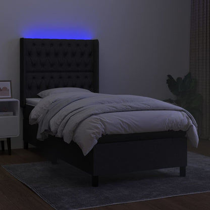 Cama Box Spring Colchón Y Luces Led Tela Negro 90x200 Cm / Vetonek_1