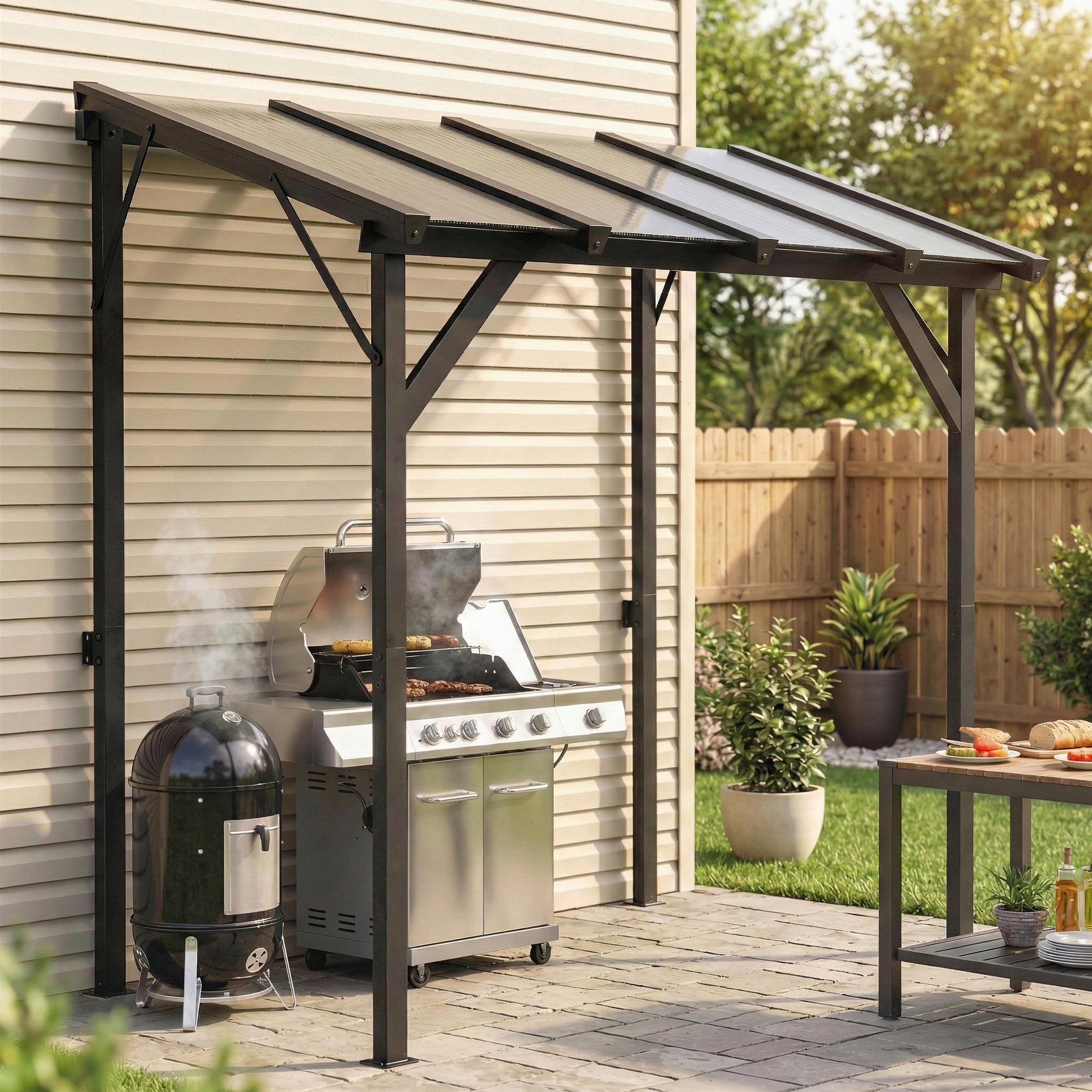 Outsunny Carpa Barbacoa 2,5x1,5 M Con Techo De Policarbonato Y Diseño Adosado_1