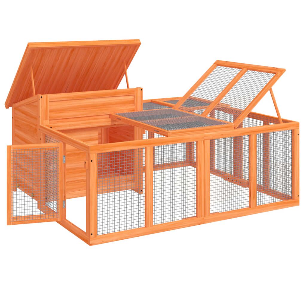 Vidaxl Conejera De Madera Maciza De Pino Marrón 144x123x67,5 Cm_3