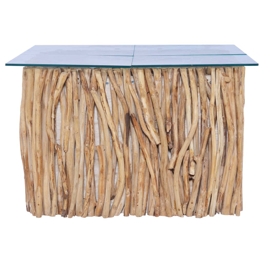 Mesa De Centro Con Superficie De Vidrio Teca Maciza 66x66x40 Cm_0