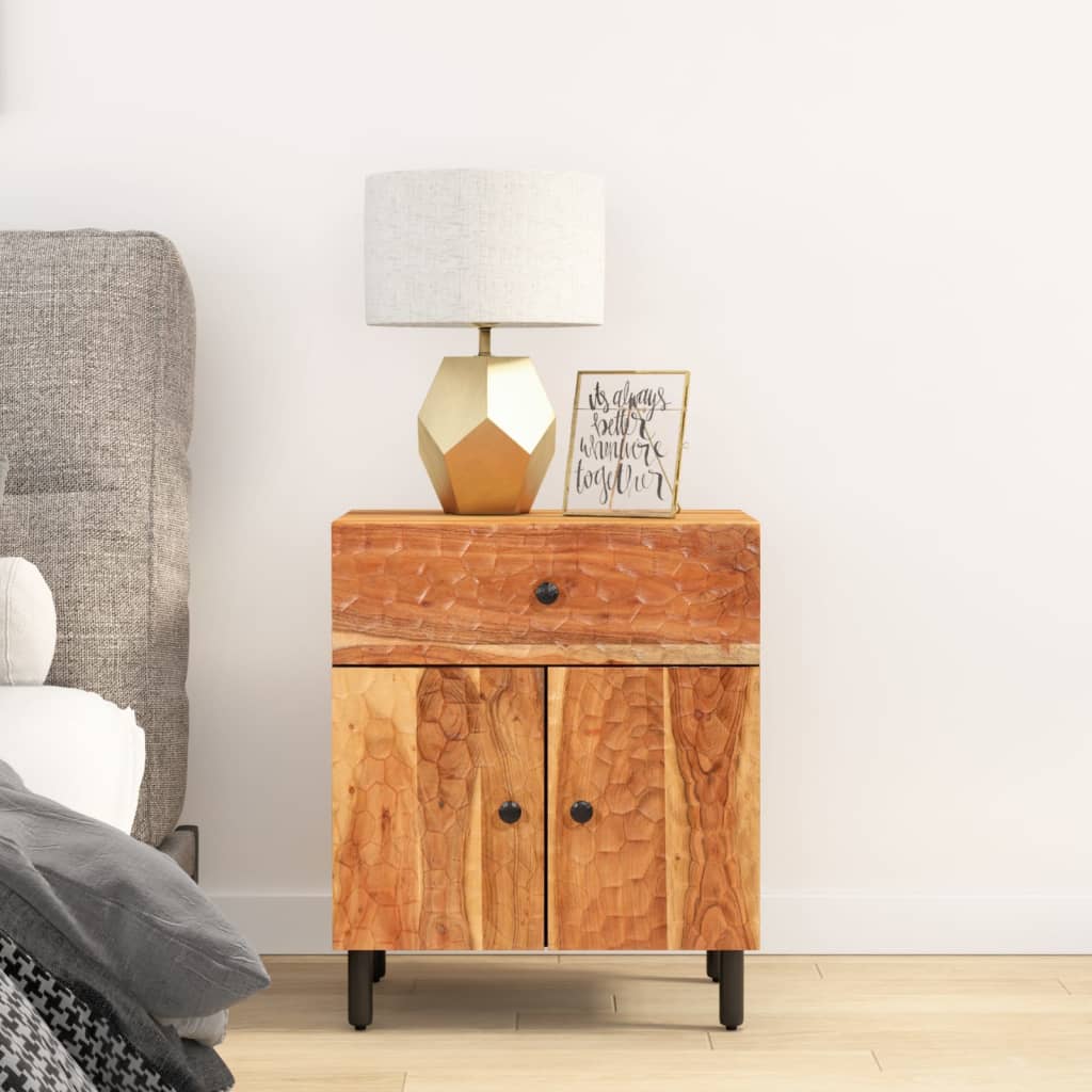 Mesita De Noche Madera Maciza De Acacia 50x33x60 Cm_1