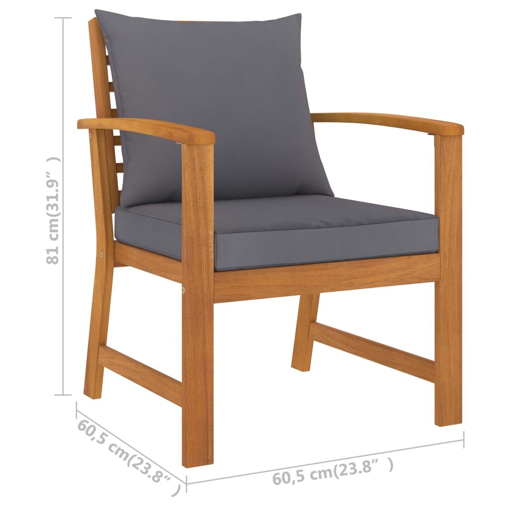 Vidaxl Sillas De Jardín Cojines Gris Oscuro 2 Uds Madera Maciza Acacia_2