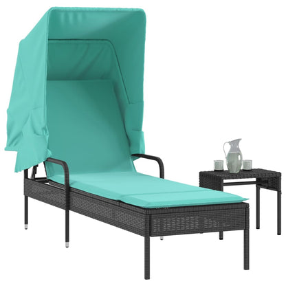 Tumbona Con Toldo Y Mesa, De Poliratán Negro_1