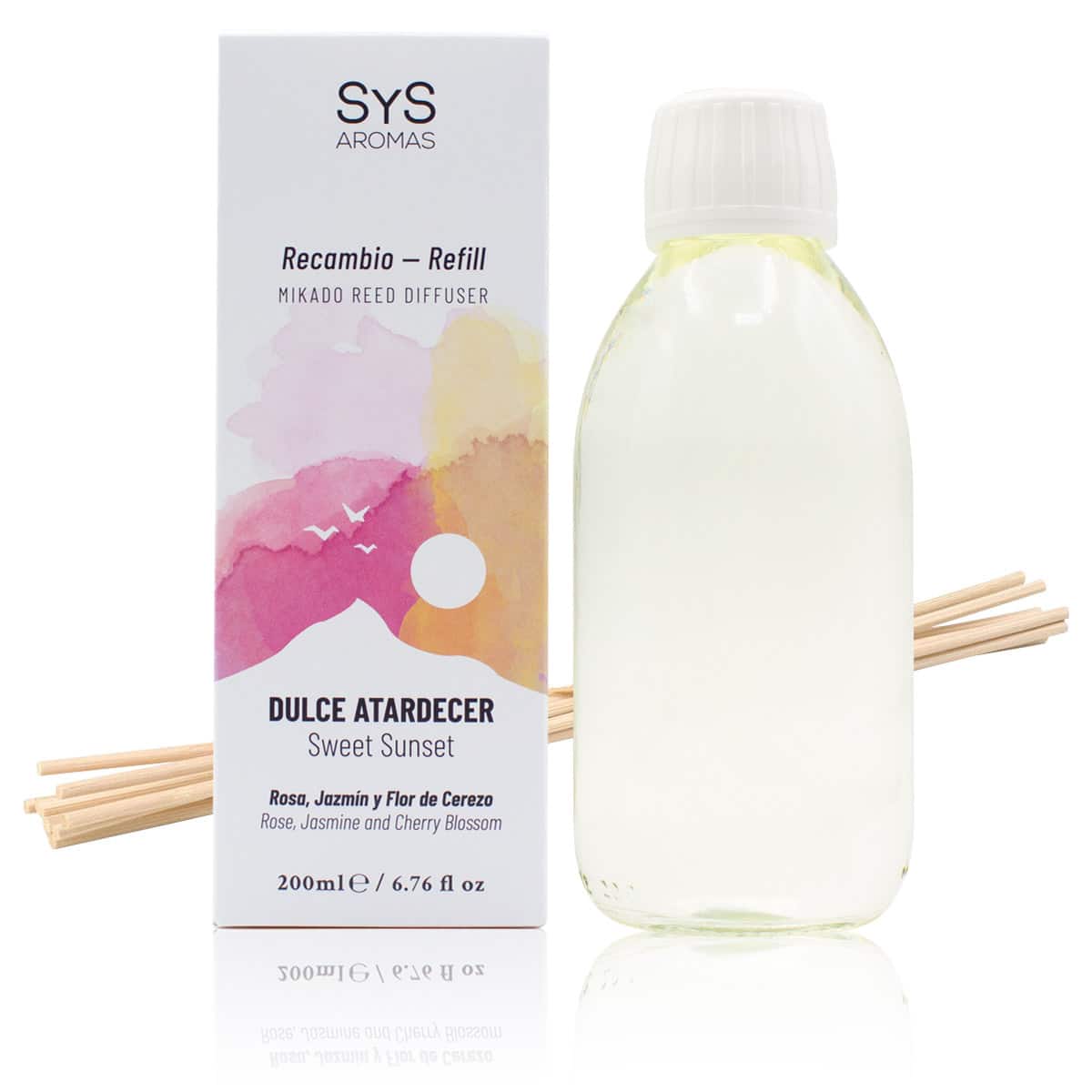 Recambio Mikado Dulce Atardecer Experience SYS Aromas 200 ml | Con Palos | Aroma Floral y Herbal_0