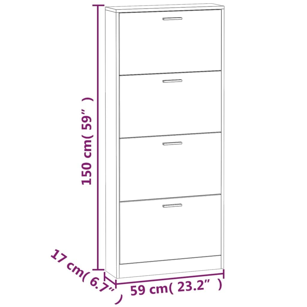 Vidaxl Mueble Zapatero Madera Contrachapada Blanco Brillo 59x17x150 Cm_2